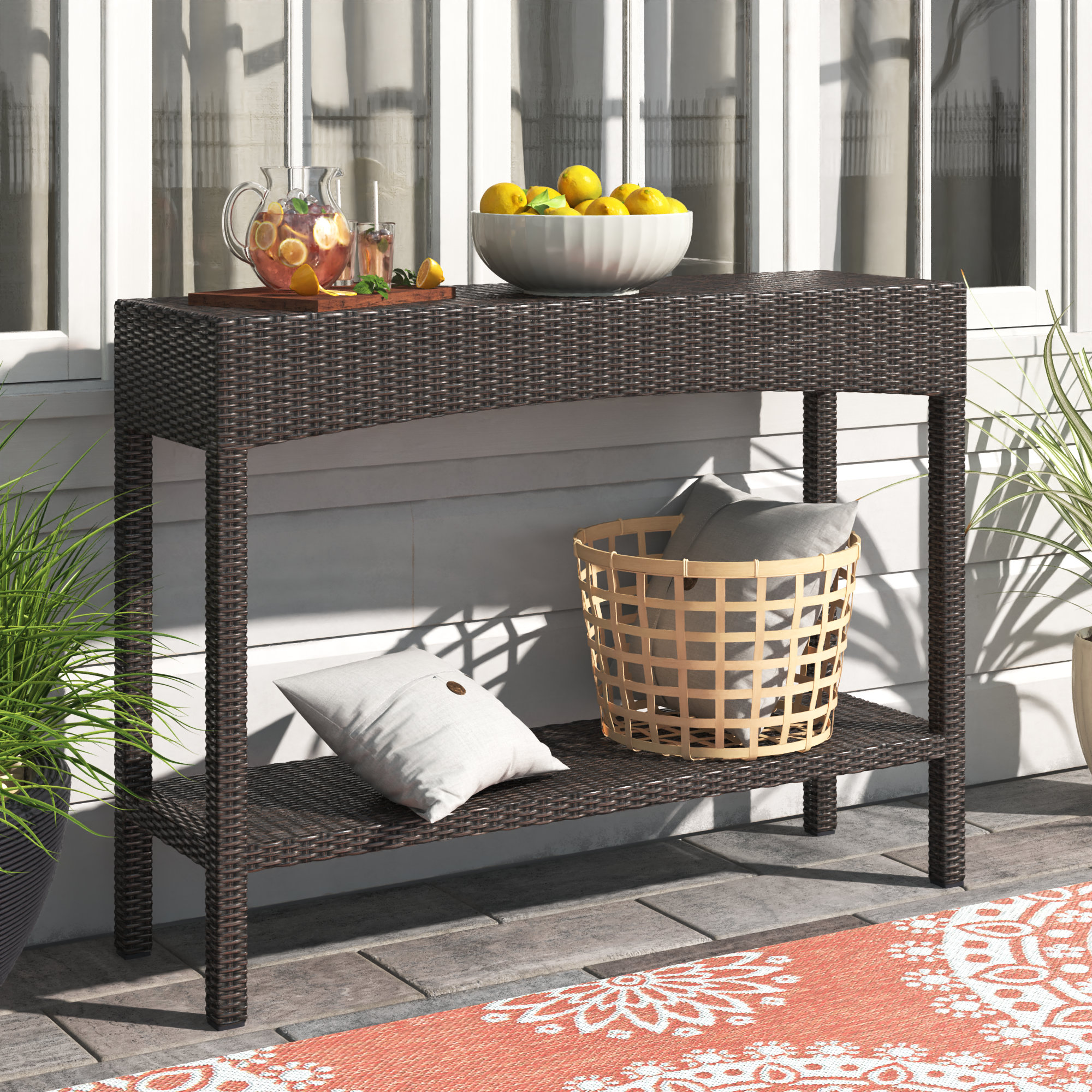 Sol 72 Outdoor Shirebrook Wicker Rattan Buffet Console Table Reviews Wayfair